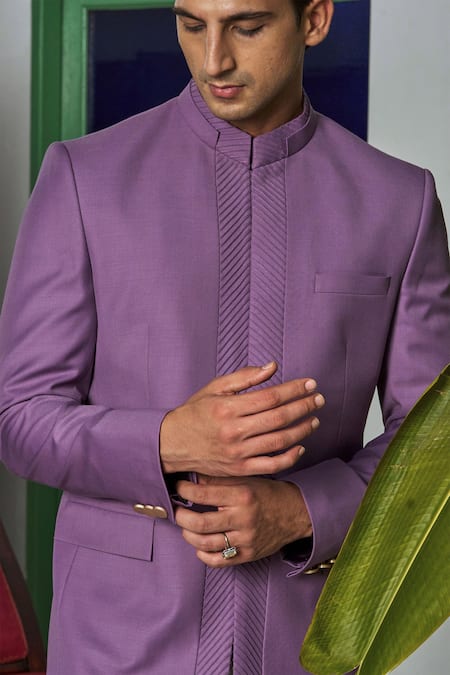 Buy_Philocaly_Purple Wool Lilac Pintucked Bandhgala _Online_at_Aza_Fashions