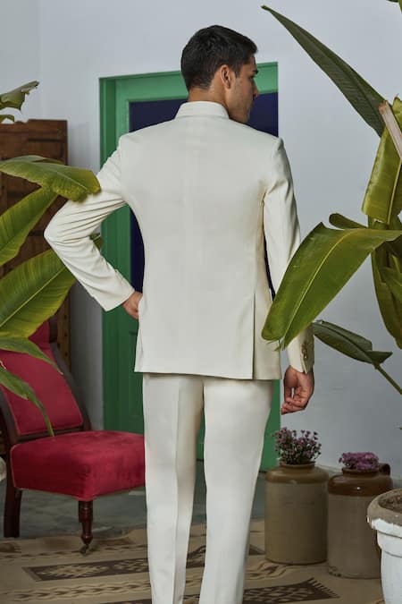 Shop_Philocaly_Off White Wool Brooches Solid Bandhgala _at_Aza_Fashions
