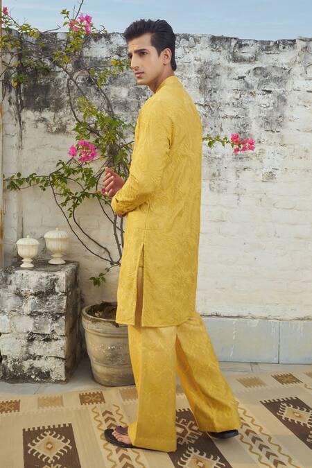 Shop Philocaly Yellow Cotton, Silk Embroidery Florence Kurta at Aza Fashions Shop_Philocaly_Yellow Cotton, Silk Embroidery Florence Kurta_at_Aza_Fashions