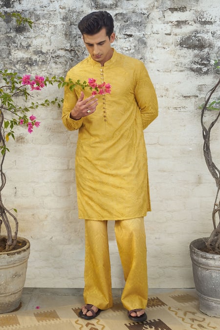 Philocaly Yellow Florence Embroidered Kurta Set 