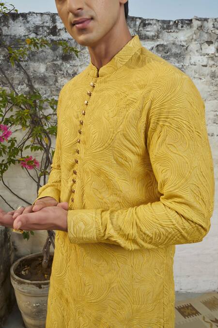 Shop Philocaly Yellow Cotton, Silk Embroidery Florence Kurta Set Online at Aza Fashions Shop_Philocaly_Yellow Cotton, Silk Embroidery Florence Kurta Set_Online_at_Aza_Fashions