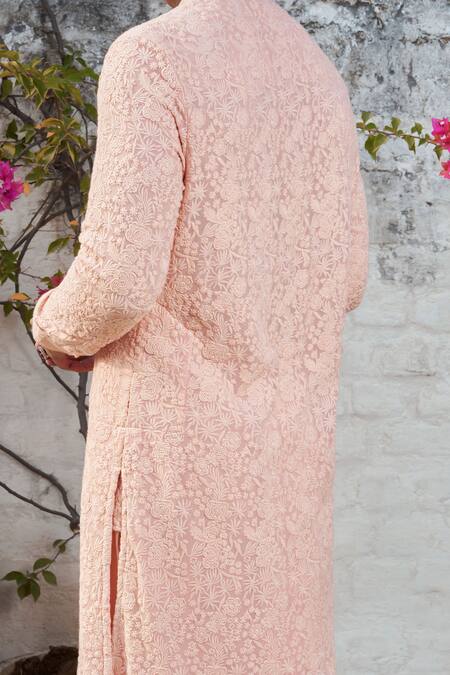 Buy Philocaly Peach Georgette Embroidery Gardenia Kurta Online at Aza Fashions Buy_Philocaly_Peach Georgette Embroidery Gardenia Kurta _Online_at_Aza_Fashions