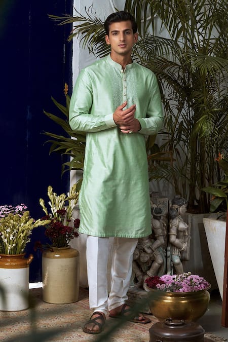 Philocaly Gul Embroidered Green Kurta Set 