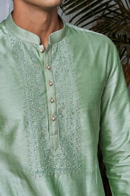Philocaly Green Cotton, Silk Embroidery Gul Kurta Set Online at Aza Fashions Philocaly_Green Cotton, Silk Embroidery Gul Kurta Set_Online_at_Aza_Fashions