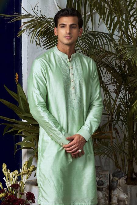 Shop Philocaly Green Cotton, Silk Embroidery Gul Kurta Set Online at Aza Fashions Shop_Philocaly_Green Cotton, Silk Embroidery Gul Kurta Set_Online_at_Aza_Fashions