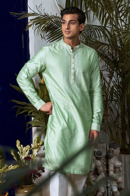 Philocaly Green Cotton, Silk Embroidery Gul Kurta Set at Aza Fashions Philocaly_Green Cotton, Silk Embroidery Gul Kurta Set_at_Aza_Fashions