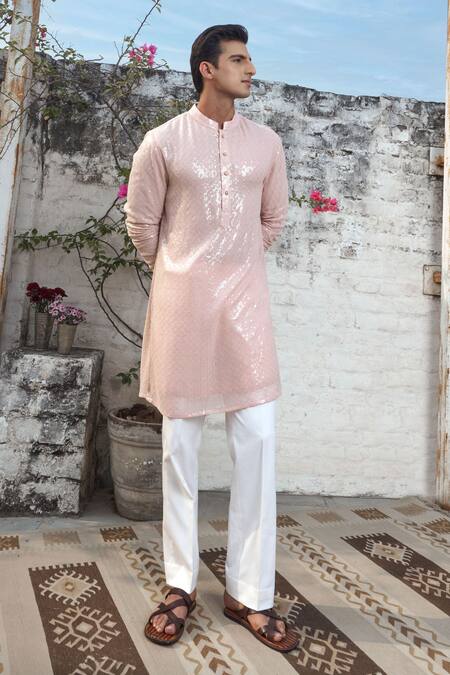 Buy Philocaly Pink Silk Sequins Embroidered Kurta Online at Aza Fashions Buy_Philocaly_Pink Silk Sequins Embroidered Kurta _Online_at_Aza_Fashions