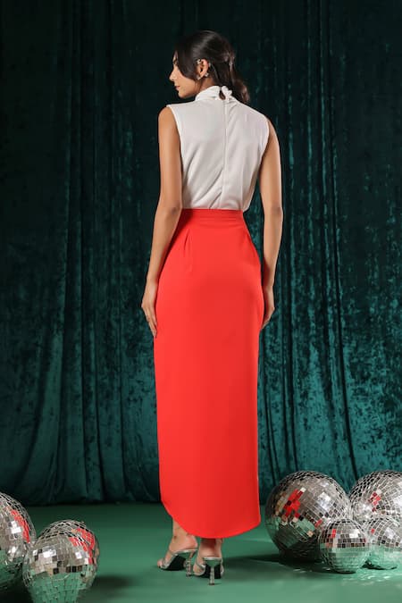 Shop B'Infinite White Cotton High Neck Collar Top And Asymmetric Skirt Set at Aza Fashions Shop_B'Infinite_White Cotton High Neck Collar Top And Asymmetric Skirt Set _at_Aza_Fashions