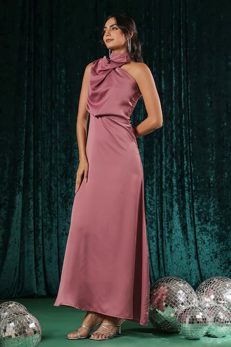 Shop_B'Infinite_Pink Satin Asymmetric One Shoulder Maxi Dress _Online_at_Aza_Fashions