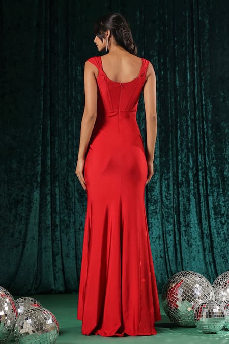 Shop_B'Infinite_Red Crepe Sweetheart Neck Corset Dress _at_Aza_Fashions