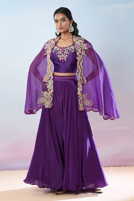 Samyukta Singhania Floral Hand Embroidered Cape & Skirt Set 