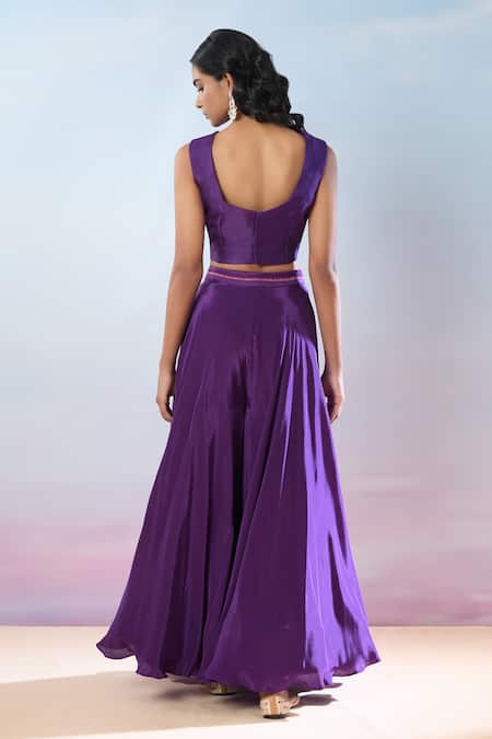 Buy Samyukta Singhania Purple Crepe Pearls, Sequins, Embroidery, Beads Floral Hand Cape And Skirt Set Buy_Samyukta Singhania_Purple Crepe Pearls, Sequins, Embroidery, Beads Floral Hand Cape And Skirt Set