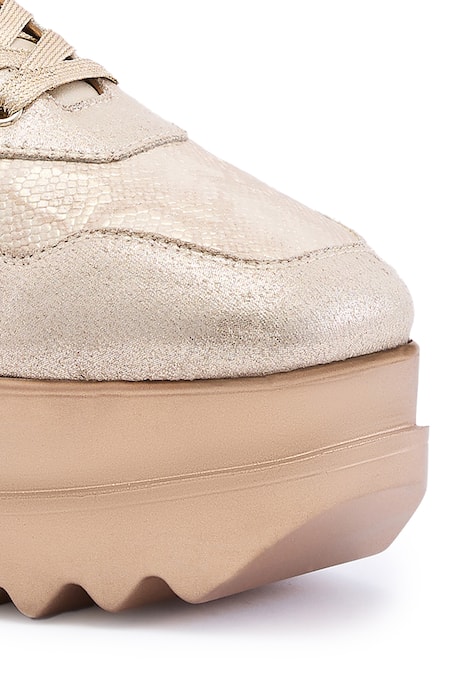 Shop Anaar Gold Groove Signature Geometric Pattern Sneaker Wedges Online at Aza Fashions Shop_Anaar_Gold Groove Signature Geometric Pattern Sneaker Wedges _Online_at_Aza_Fashions