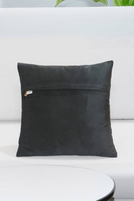 Shop_Mid July Home_Black Premium Velvet Embroidery Moonlight Sonata Cushion Cover_at_Aza_Fashions