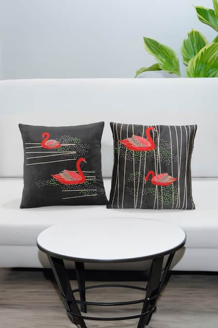 Mid July Home Swan Serenade Embroidered Cushion Covers - Set of 2 