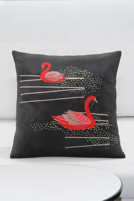 Buy Mid July Home Black Premium Velvet Embroidery Swan Serenade Cushion Covers - Set Of 2 Online at Aza Fashions Buy_Mid July Home_Black Premium Velvet Embroidery Swan Serenade Cushion Covers - Set Of 2_Online_at_Aza_Fashions