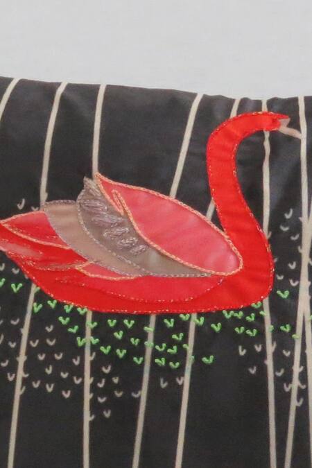 Shop Mid July Home Black Premium Velvet Embroidery Swan Serenade Cushion Covers - Set Of 2 Online at Aza Fashions Shop_Mid July Home_Black Premium Velvet Embroidery Swan Serenade Cushion Covers - Set Of 2_Online_at_Aza_Fashions