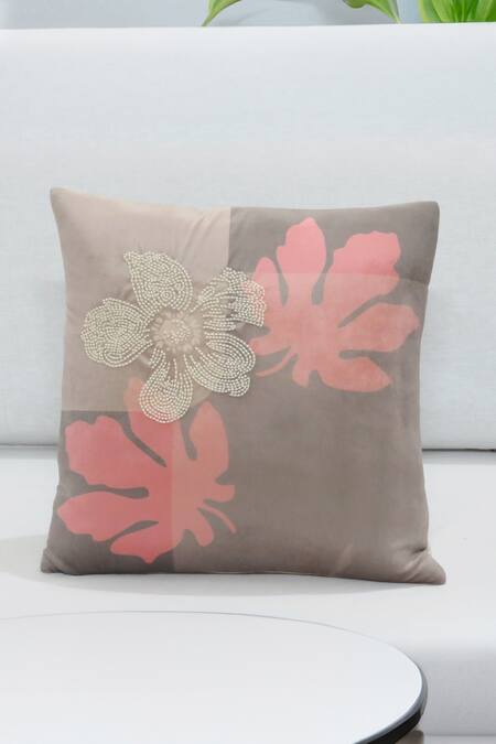 Mid July Home_Grey Premium Velvet Print, Embroidery Soft Awakening Cushion Covers - Set Of 2_Online_at_Aza_Fashions