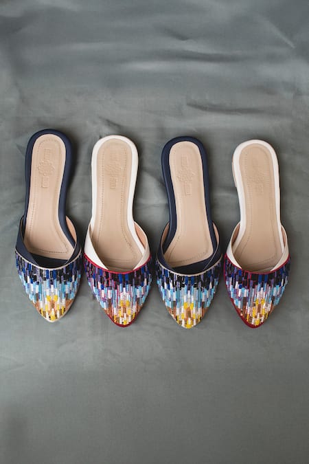 The Frou Frou Studio_Red Embroidered Iris Mules_Online_at_Aza_Fashions