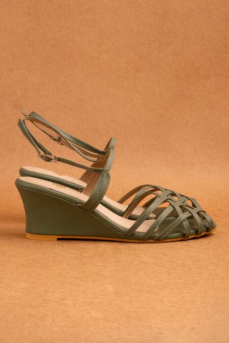 Buy_The Frou Frou Studio_Green Esme Cut-out Strap Wedges _Online_at_Aza_Fashions