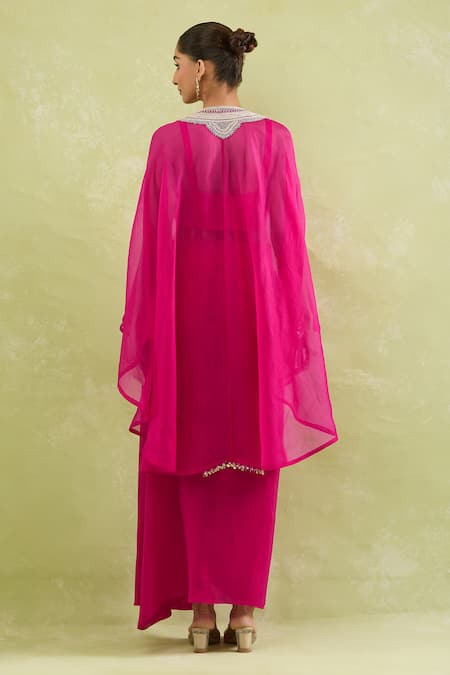 Shop Prisho Pink Chiffon, Georgette Sequins, Zari, Embroidery Zardozi Kaftan And Blouse Set at Aza Fashions Shop_Prisho_Pink Chiffon, Georgette Sequins, Zari, Embroidery Zardozi Kaftan And Blouse Set _at_Aza_Fashions