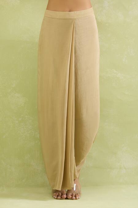 Prisho_Gold Silk Beads, Sequins Round Neck Zardozi Embroidered Kaftan Skirt Set _Online_at_Aza_Fashions