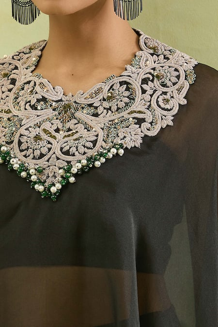 Buy Prisho Black Cotton, Chiffon Sequins, Beads, Zari Embroidered Kaftan And Blouse Set Online at Aza Fashions Buy_Prisho_Black Cotton, Chiffon Sequins, Beads, Zari Embroidered Kaftan And Blouse Set _Online_at_Aza_Fashions