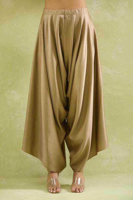 Buy_Prisho_Gold Tissue Sequins, Zari Floral Embroidered Kaftan And Pant Set _Online_at_Aza_Fashions