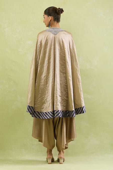 Prisho Beige Dori Embellished Kaftan & Draped Pant 