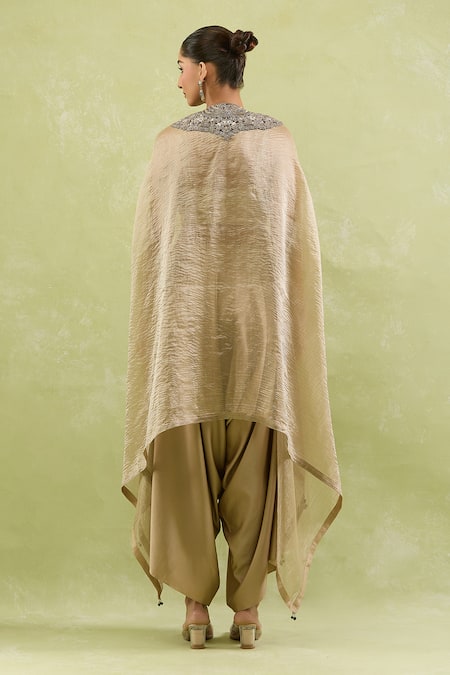 Shop Prisho Brown Crepe, Silk Diamonds, Sequins, Floral Dori Embellished Kaftan And Pant Set at Aza Fashions Shop_Prisho_Brown Crepe, Silk Diamonds, Sequins, Floral Dori Embellished Kaftan And Pant Set _at_Aza_Fashions