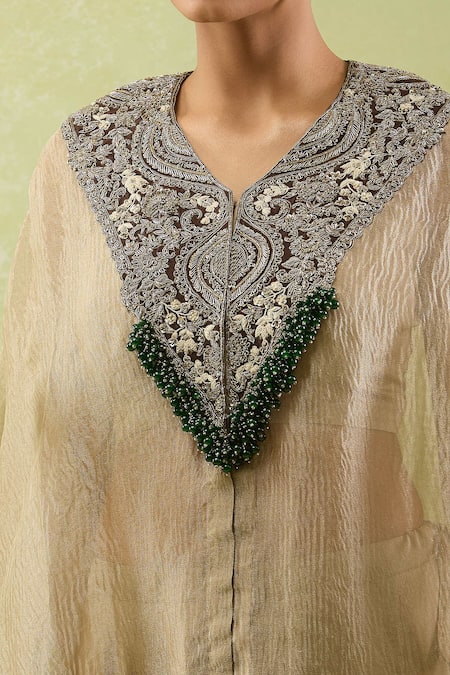 Prisho Brown Crepe, Silk Diamonds, Sequins, Floral Dori Embellished Kaftan And Pant Set at Aza Fashions Prisho_Brown Crepe, Silk Diamonds, Sequins, Floral Dori Embellished Kaftan And Pant Set _at_Aza_Fashions