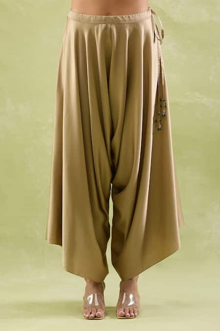 Shop Prisho Brown Crepe, Silk Diamonds, Sequins, Floral Dori Embellished Kaftan And Pant Set Shop_Prisho_Brown Crepe, Silk Diamonds, Sequins, Floral Dori Embellished Kaftan And Pant Set