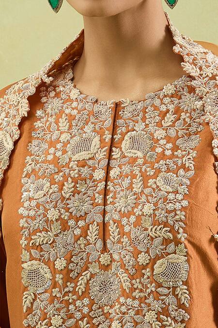 Prisho Orange Cotton, Georgette, Chiffon Floral Veil Embellished Kurta Sharara Set Online at Aza Fashions Prisho_Orange Cotton, Georgette, Chiffon Floral Veil Embellished Kurta Sharara Set _Online_at_Aza_Fashions