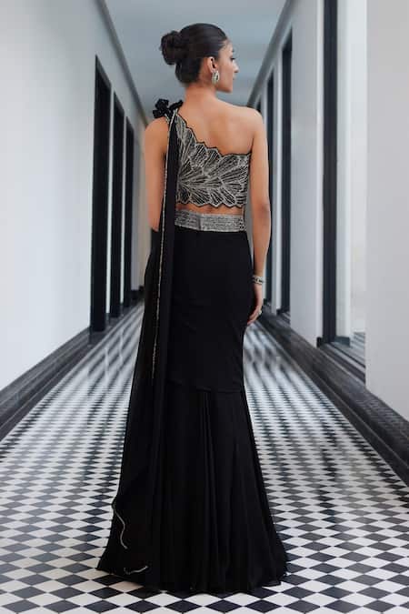 Charu And Vasundhara Petal Gaze Embroidered Top & Draped Skirt 