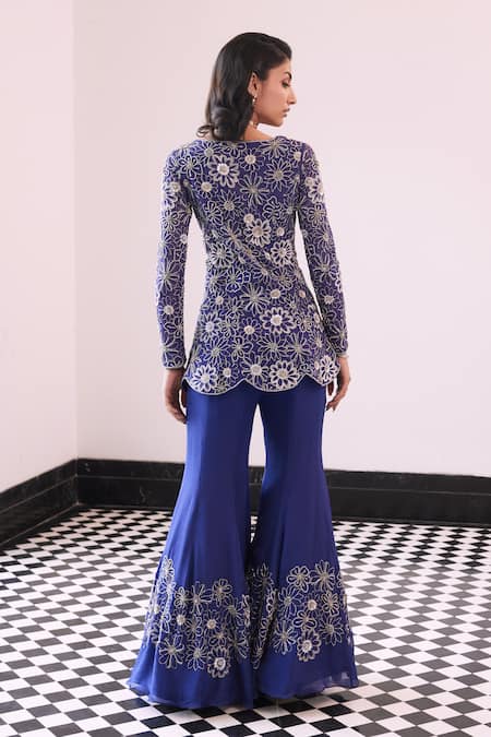 Charu And Vasundhara Florin Embroidered Kurta & Sharara Set 