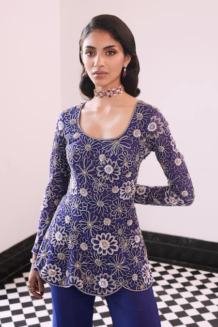 Charu And Vasundhara Purple Organza, Taffeta Beads, Sequins, Florin Embroidered Kurta And Sharara Set Online at Aza Fashions Charu And Vasundhara_Purple Organza, Taffeta Beads, Sequins, Florin Embroidered Kurta And Sharara Set _Online_at_Aza_Fashions