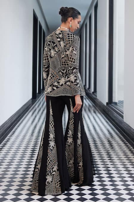 Charu And Vasundhara Florid Art Embroidered Blazer & Sharara Pant 