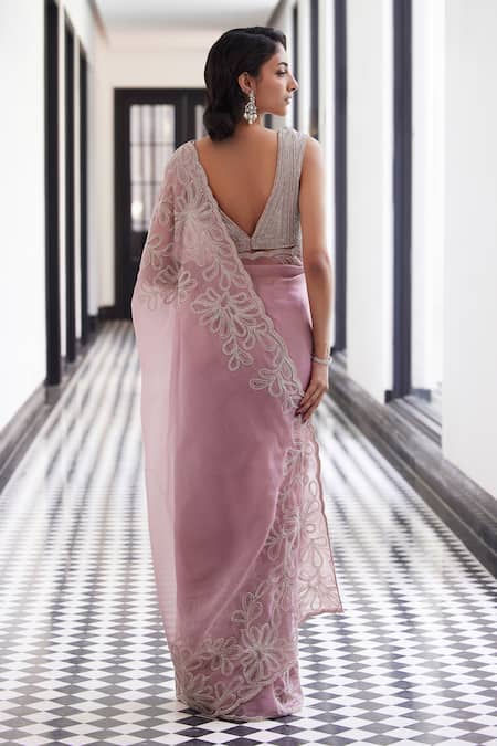 Charu And Vasundhara Pink Embroidered Pre-Draped Saree Set 