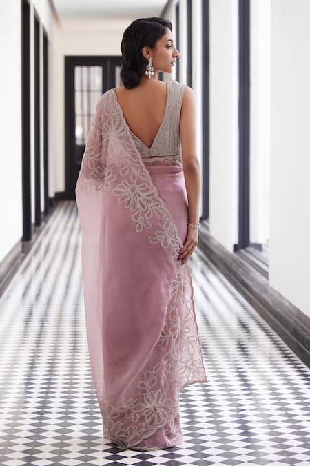 Buy Charu And Vasundhara Pink Taffeta, Satin, Organza, Tussar, Viscose Embroidered Pre-draped Saree Set Online at Aza Fashions Buy_Charu And Vasundhara_Pink Taffeta, Satin, Organza, Tussar, Viscose Embroidered Pre-draped Saree Set _Online_at_Aza_Fashions
