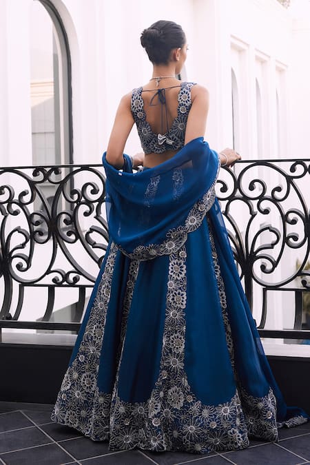 Charu And Vasundhara Blue Embroidered Lehenga Set 