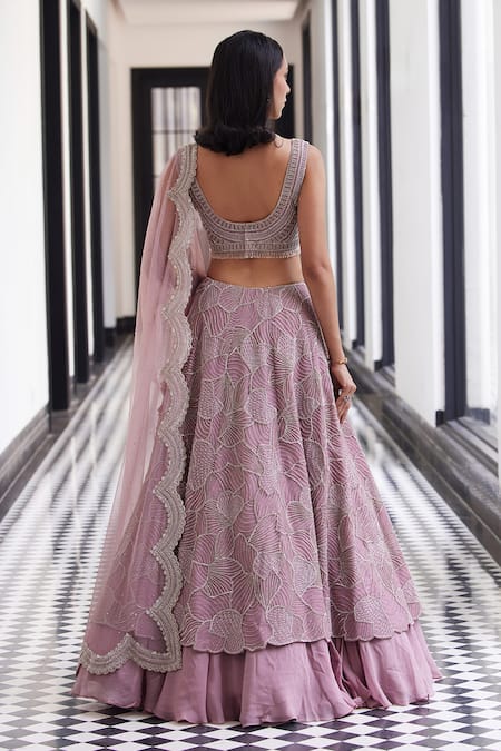 Charu And Vasundhara Pink Layered Embroidered Lehenga Set 