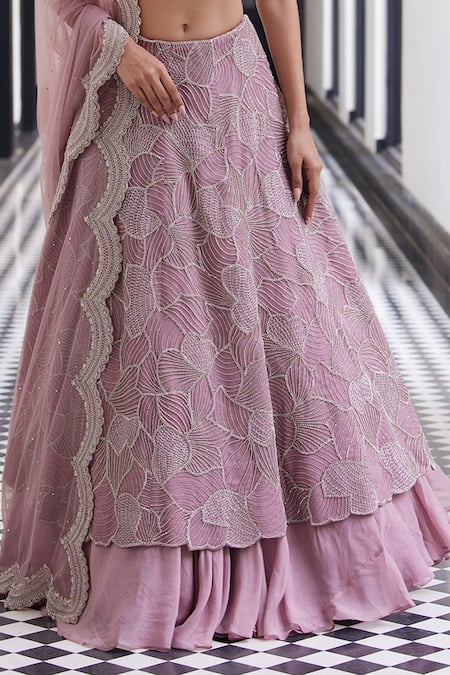 Buy Charu And Vasundhara Pink Taffeta, Net, Tussar Pearls, Cut Work Layered Embroidered Lehenga Set Online at Aza Fashions Buy_Charu And Vasundhara_Pink Taffeta, Net, Tussar Pearls, Cut Work Layered Embroidered Lehenga Set _Online_at_Aza_Fashions