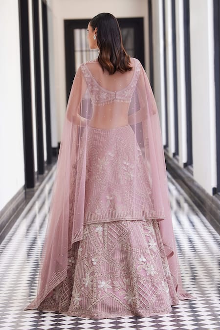 Charu And Vasundhara Embroidered Pink Lehenga Set 