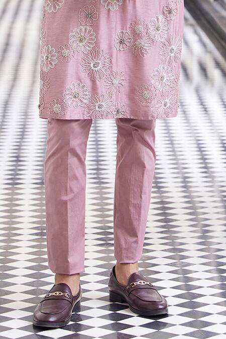 Charu And Vasundhara_Pink Muslin Cut Work Floral Embroidered Kurta Set _Online_at_Aza_Fashions