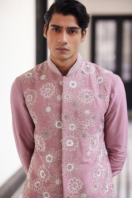 Buy Charu And Vasundhara Pink Muslin Cut Work, Pearls, Sequins, Beads Embroidered Bundi Kurta Set Online at Aza Fashions Buy_Charu And Vasundhara_Pink Muslin Cut Work, Pearls, Sequins, Beads Embroidered Bundi Kurta Set _Online_at_Aza_Fashions