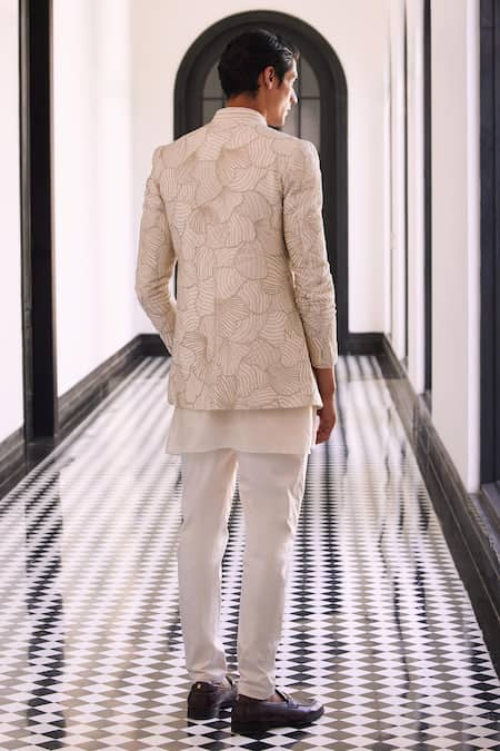 Charu And Vasundhara Ivory Embroidered Bandhgala Set 