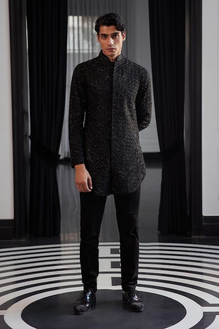Buy Charu And Vasundhara Black Silk, Polyester Beads, Cut Work Embroidered Sherwani Jacket Kurta Set Online at Aza Fashions Buy_Charu And Vasundhara_Black Silk, Polyester Beads, Cut Work Embroidered Sherwani Jacket Kurta Set _Online_at_Aza_Fashions