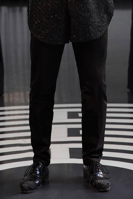 Shop Charu And Vasundhara Black Silk, Polyester Beads, Cut Work Embroidered Sherwani Jacket Kurta Set Online at Aza Fashions Shop_Charu And Vasundhara_Black Silk, Polyester Beads, Cut Work Embroidered Sherwani Jacket Kurta Set _Online_at_Aza_Fashions