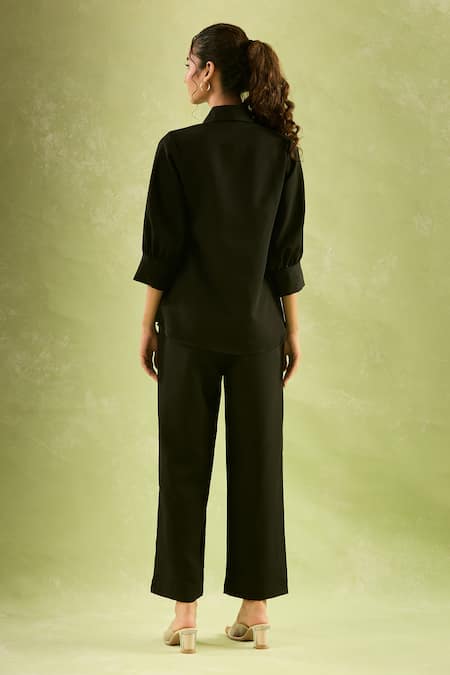 Samyukta Singhania Black Puffed Sleeves Shirt & Pant Set 