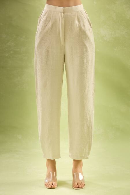 Shop_Samyukta Singhania_Cream Linen Embroidery, Sequins Collared Butterfly Pant Set_Online_at_Aza_Fashions